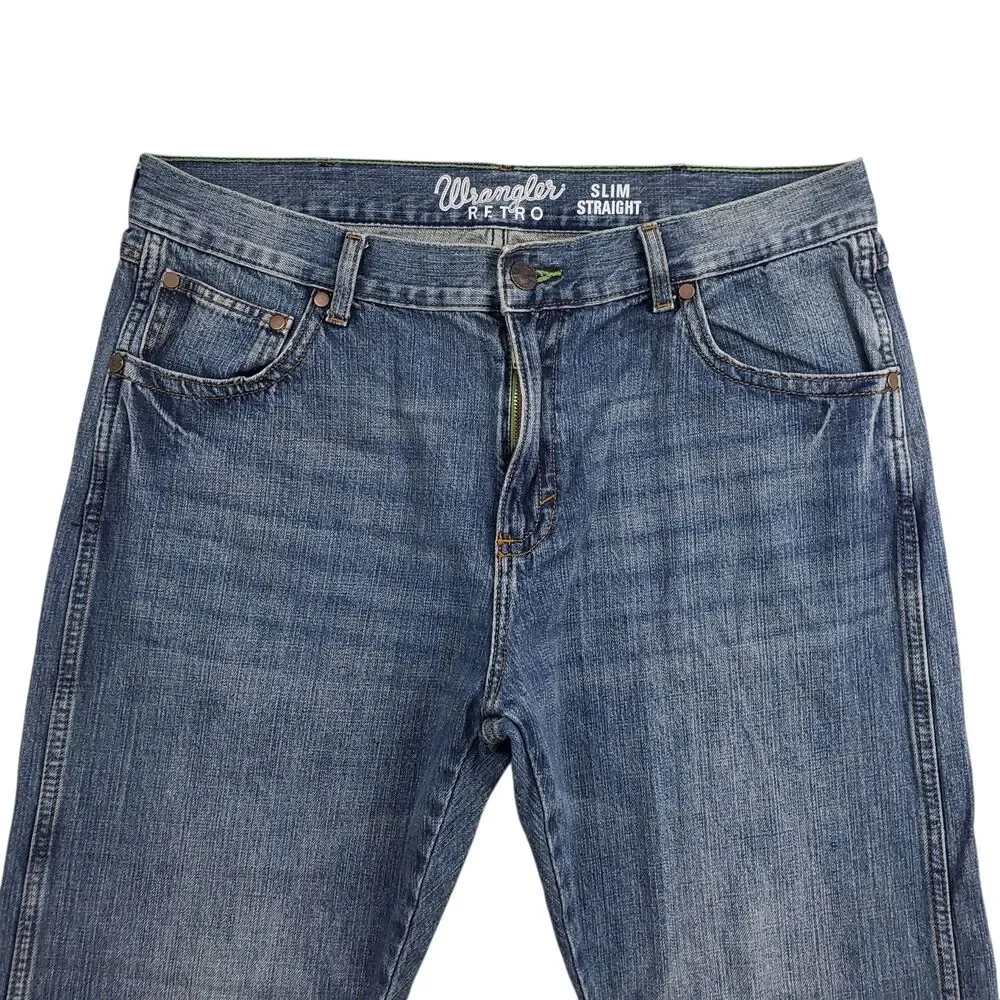 Wrangler Retro Slim Straight Mens 36x30 Denim Western Rodeo Ranch 100% Cotton - Picture 3 of 10